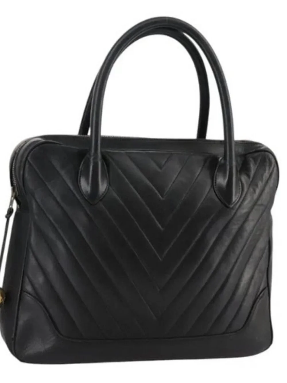 CHANEL V Stitch Hand Bag Leather Black CC Auth bs21163